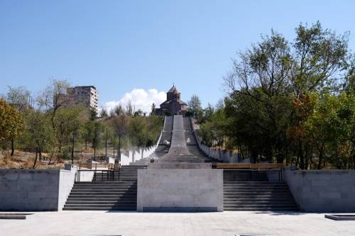 Construction of new park between St. Sargis church and David Bek street has come to completion stage